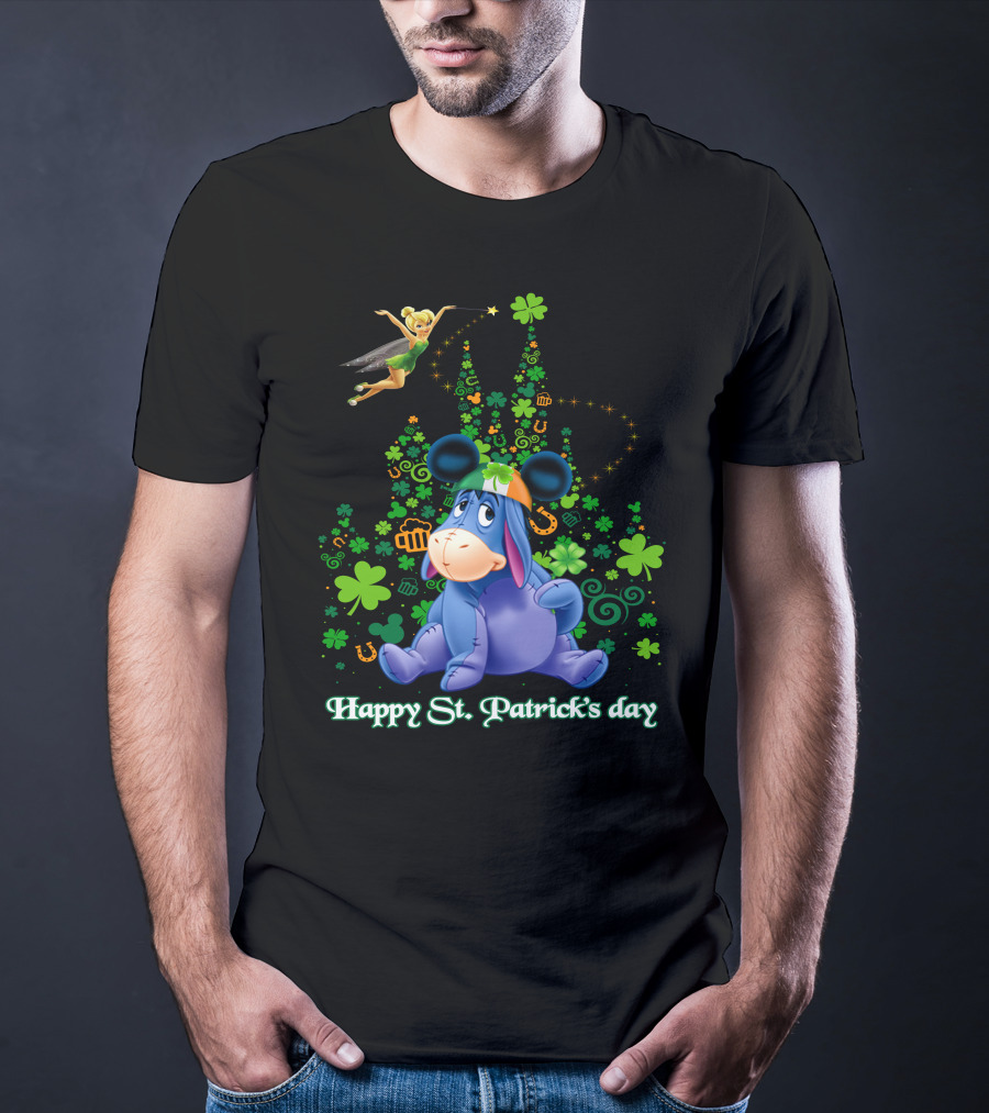 Happy St. Patrick's Day Eeyore With Tinker Bell And Castle T-Shirt