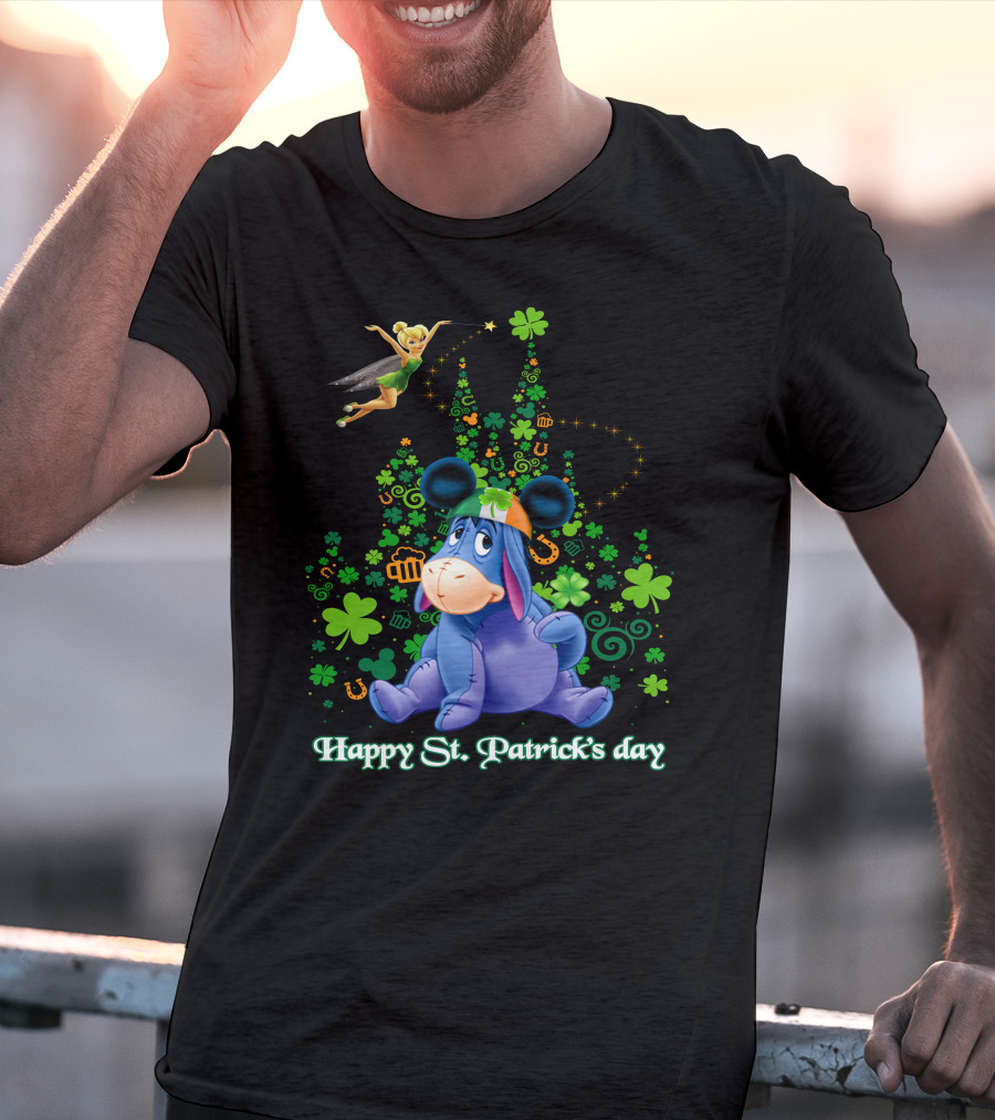 Happy St. Patrick's Day Eeyore With Tinker Bell And Castle T-Shirt