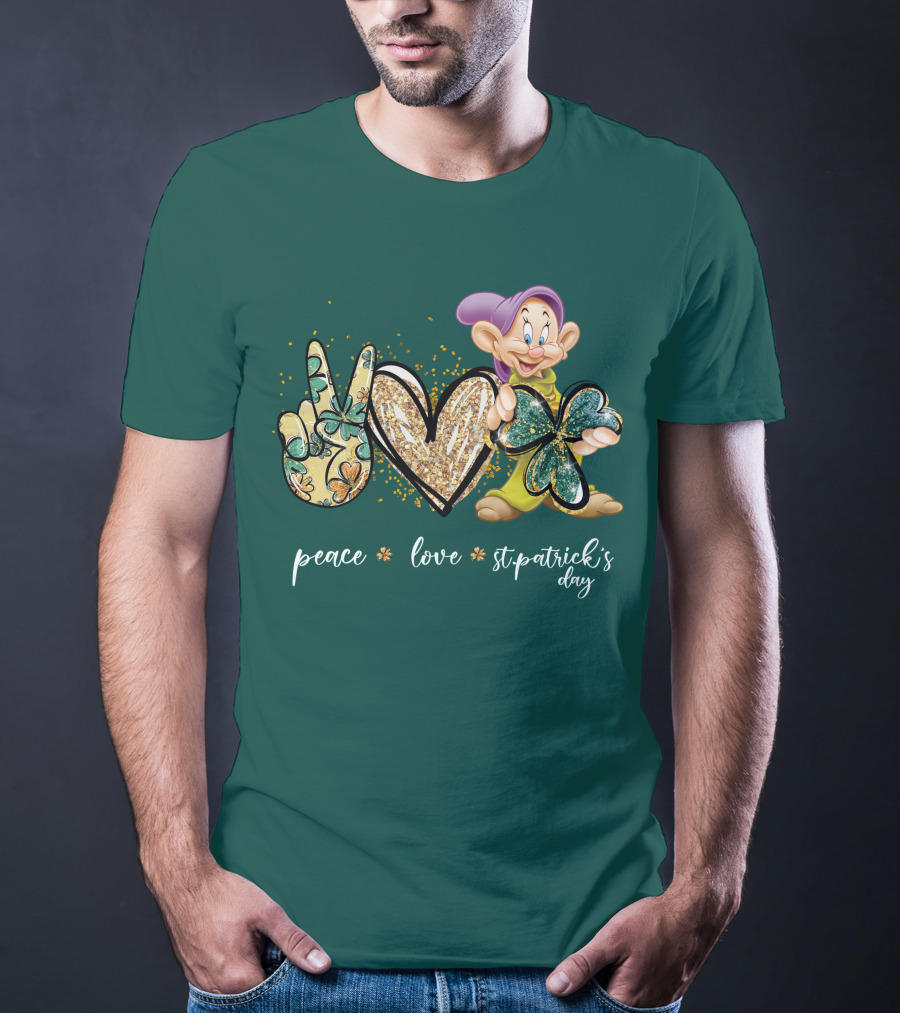 Peace Love St. Patrick's Day Dopey Shamrock T-Shirt