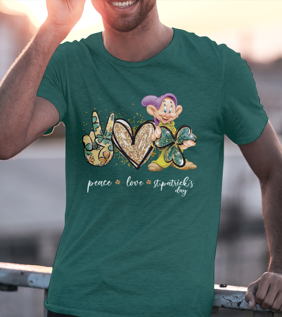Peace Love St. Patrick's Day Dopey Shamrock T-Shirt