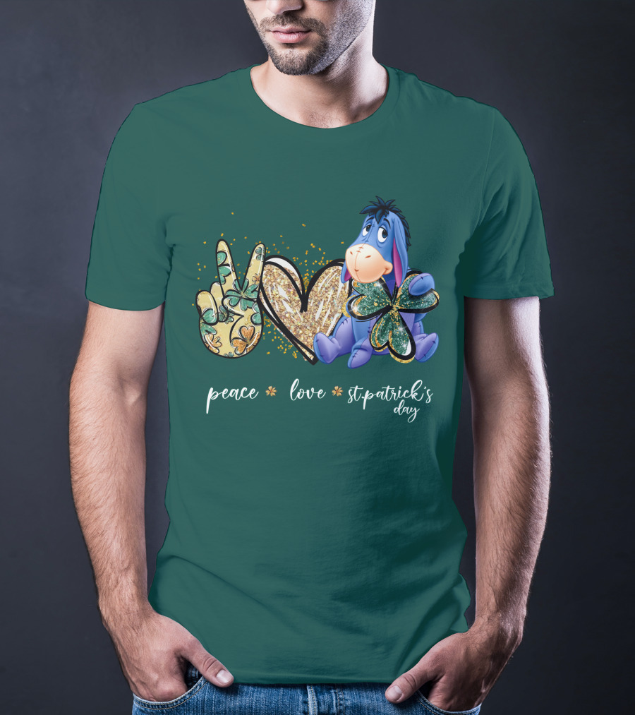 Peace Love St. Patrick's Day Eeyore Shamrock Heart T-Shirt