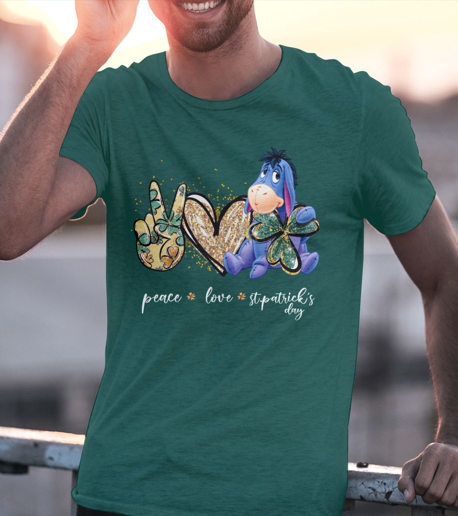 Peace Love St. Patrick's Day Eeyore Shamrock Heart T-Shirt