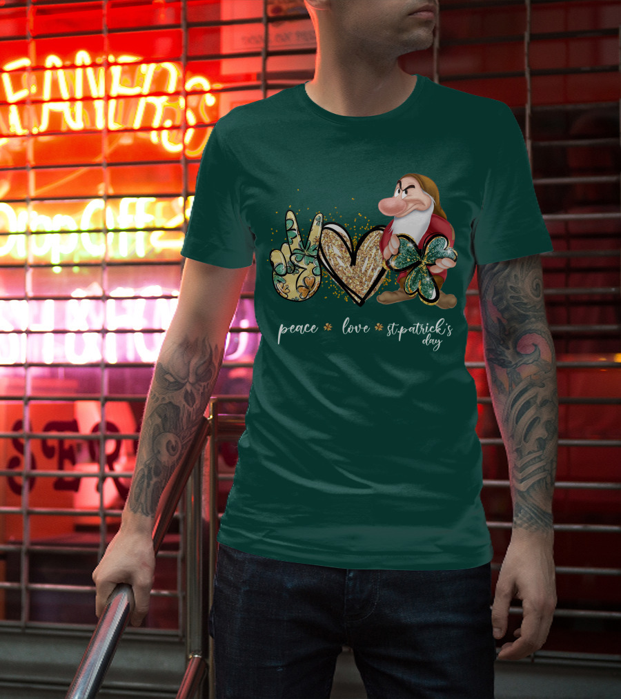 Peace Love St. Patrick's Day Grumpy Dwarf Clover T-Shirt