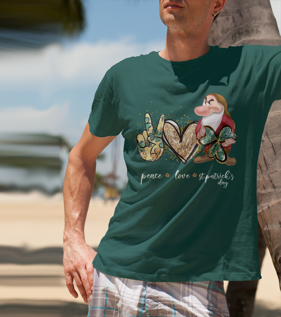 Peace Love St. Patrick's Day Grumpy Dwarf Clover T-Shirt