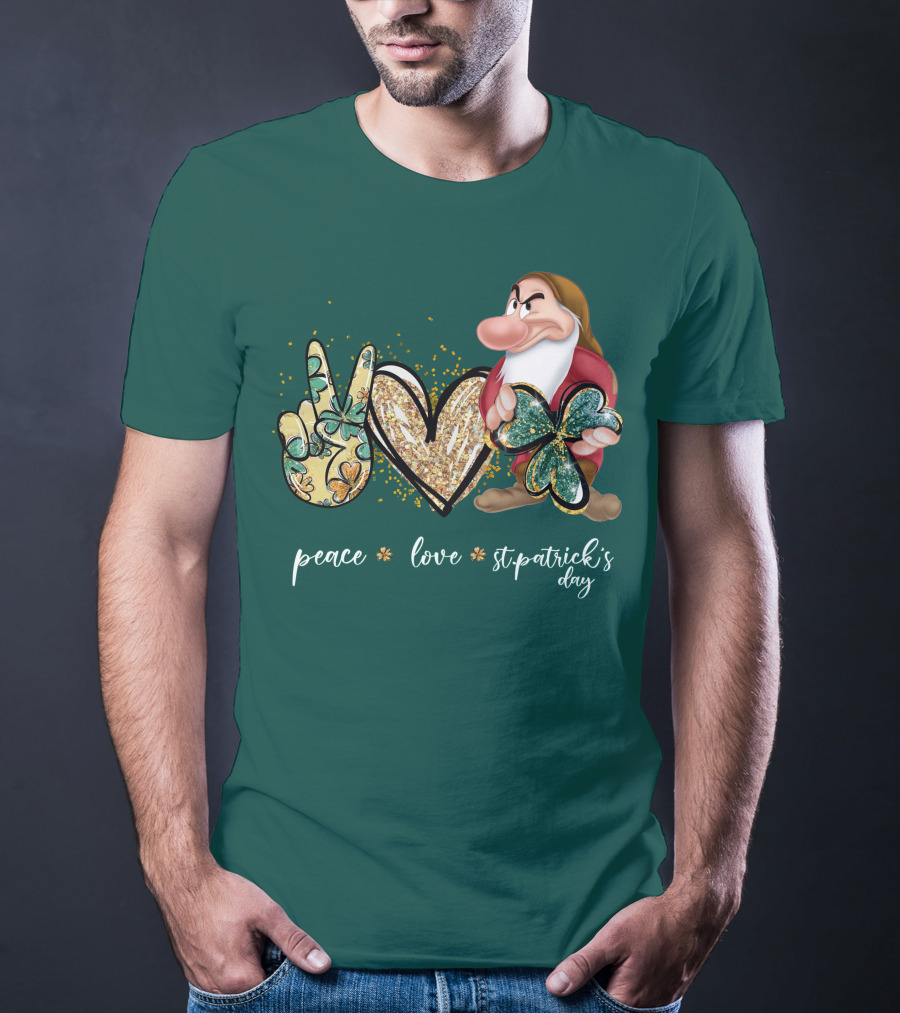 Peace Love St. Patrick's Day Grumpy Dwarf Clover T-Shirt