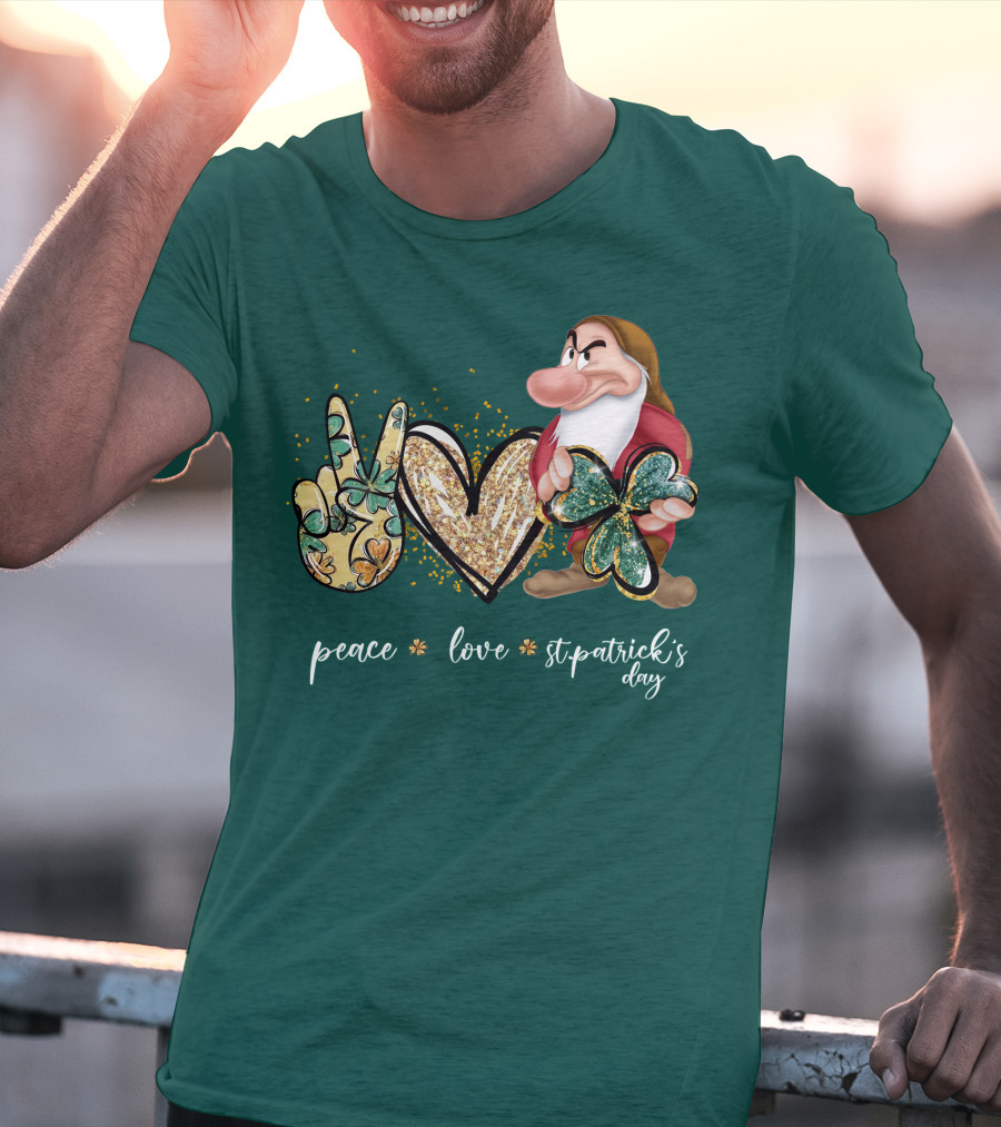Peace Love St. Patrick's Day Grumpy Dwarf Clover T-Shirt