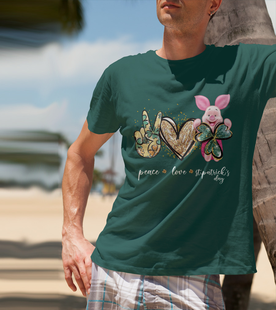 Peace Love St. Patrick's Day Piglet Shamrock T-Shirt