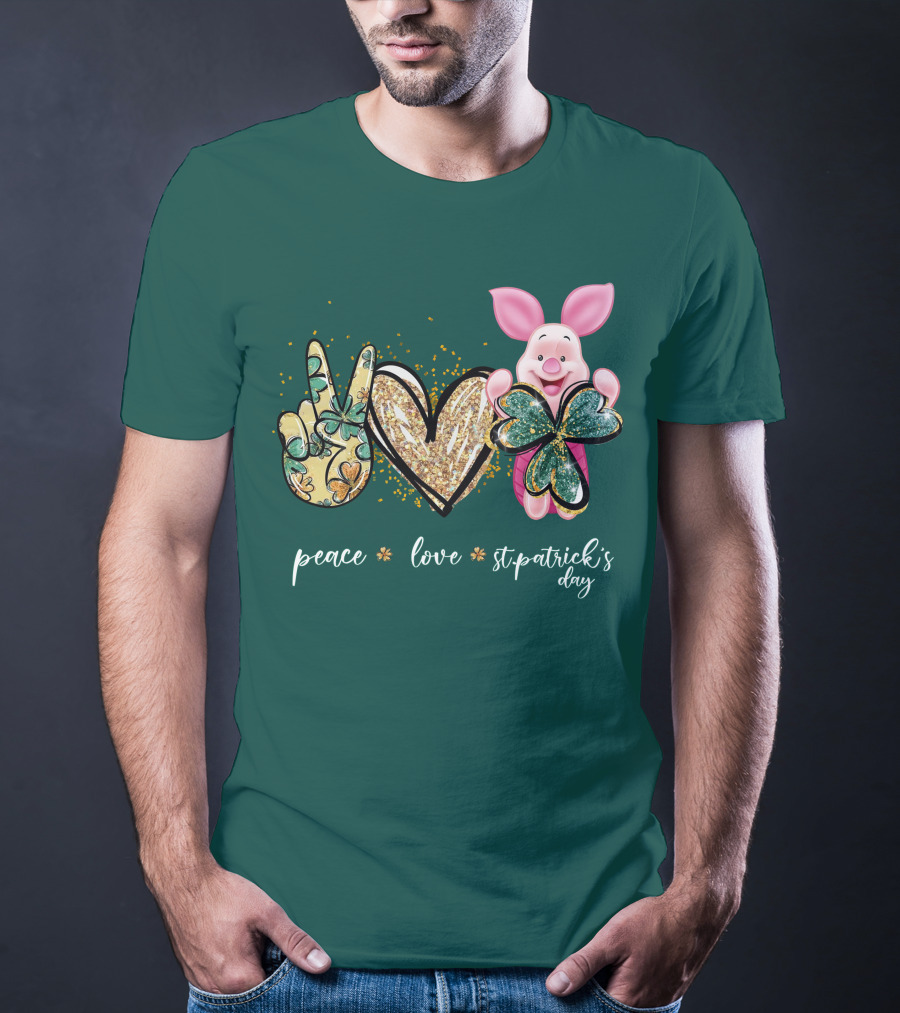 Peace Love St. Patrick's Day Piglet Shamrock T-Shirt