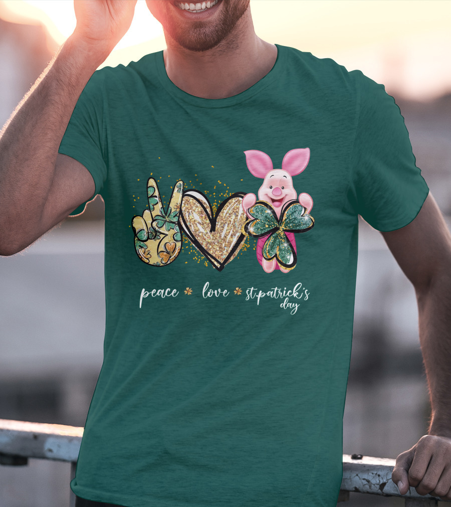 Peace Love St. Patrick's Day Piglet Shamrock T-Shirt