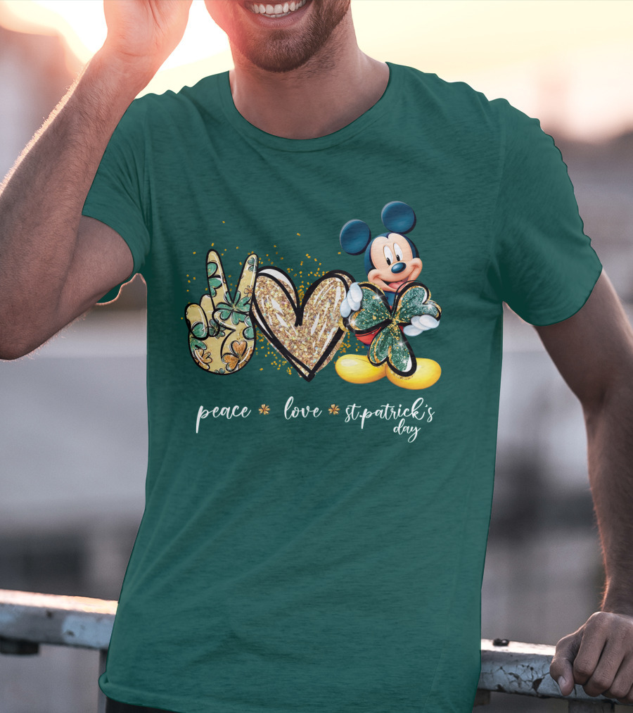 Peace Love St. Patrick's Day Mickey T-Shirt