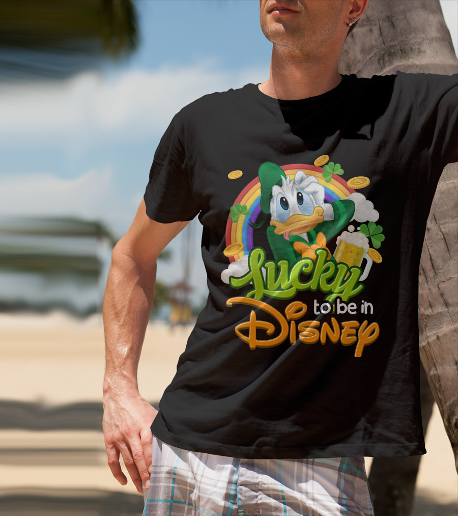 Lucky To Be In Disney Donald Duck Rainbow Beer T-Shirt