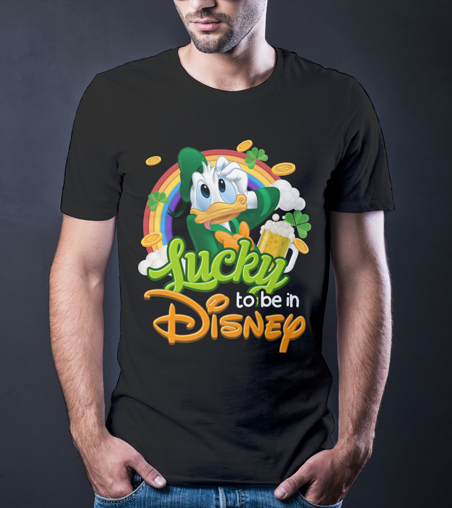 Lucky To Be In Disney Donald Duck Rainbow Beer T-Shirt