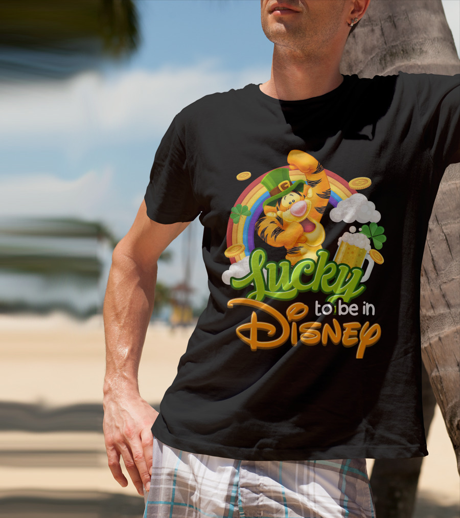 Lucky To Be In Disney Tigger Rainbow Clover St. Patrick's Celebration T-Shirt