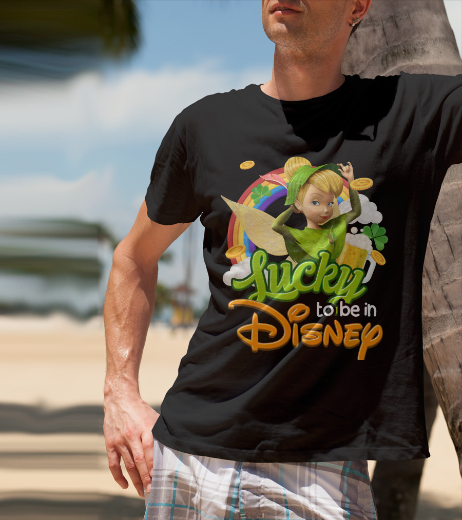 Lucky To Be In Disney Tinkerbell Rainbow Coins Shamrock T-Shirt