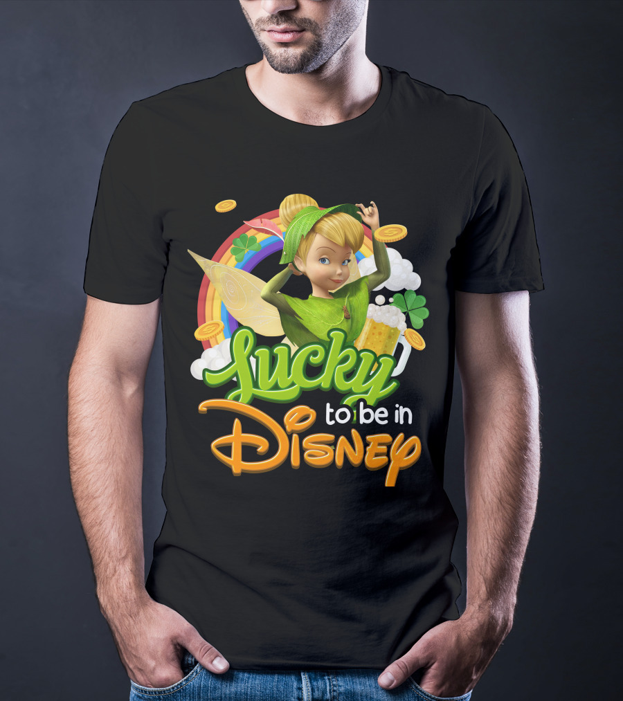 Lucky To Be In Disney Tinkerbell Rainbow Coins Shamrock T-Shirt