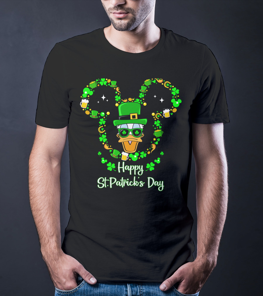 Happy St. Patrick's Day Donald Duck With Shamrocks And Beer T-Shirt