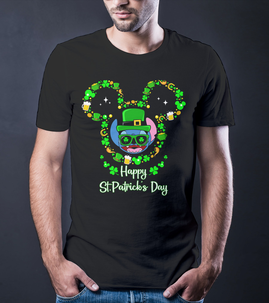 Stitch Happy St. Patrick's Day Mickey Ears Clover Hat Beer T-Shirt