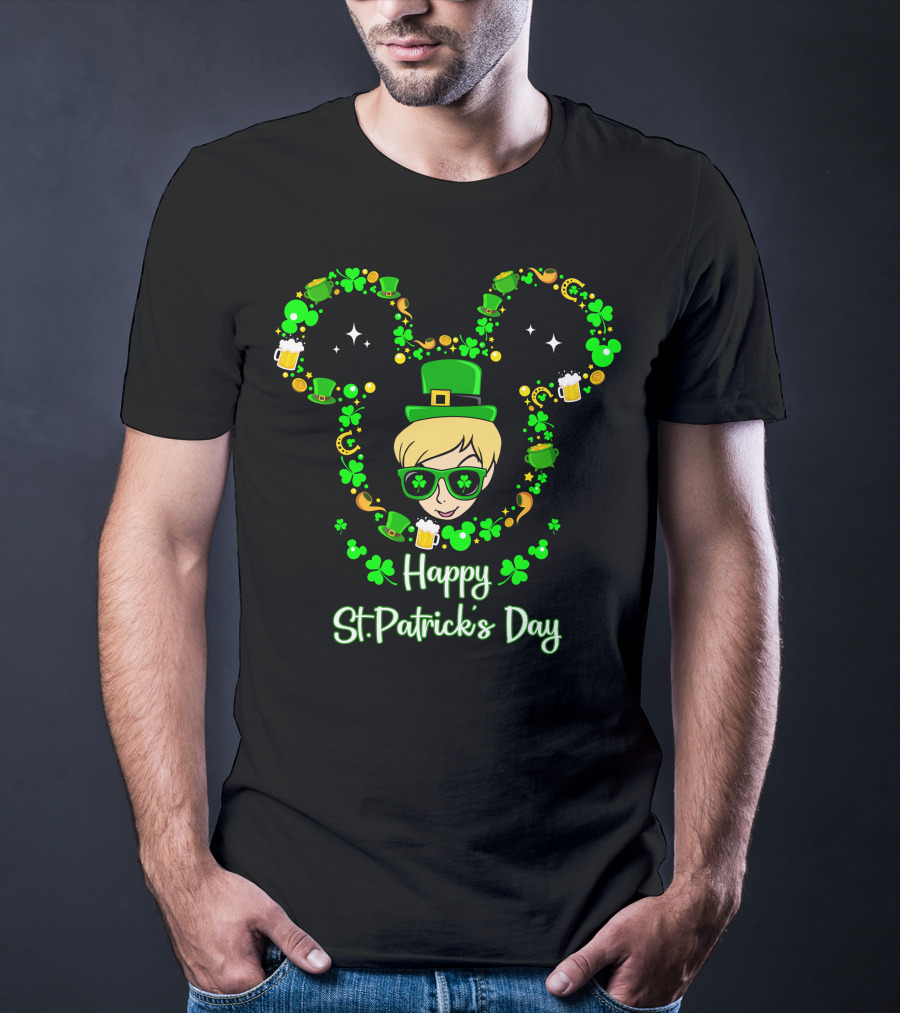Happy St. Patrick's Day Tinkerbell In Green Hat With Shamrocks And Beers T-Shirt