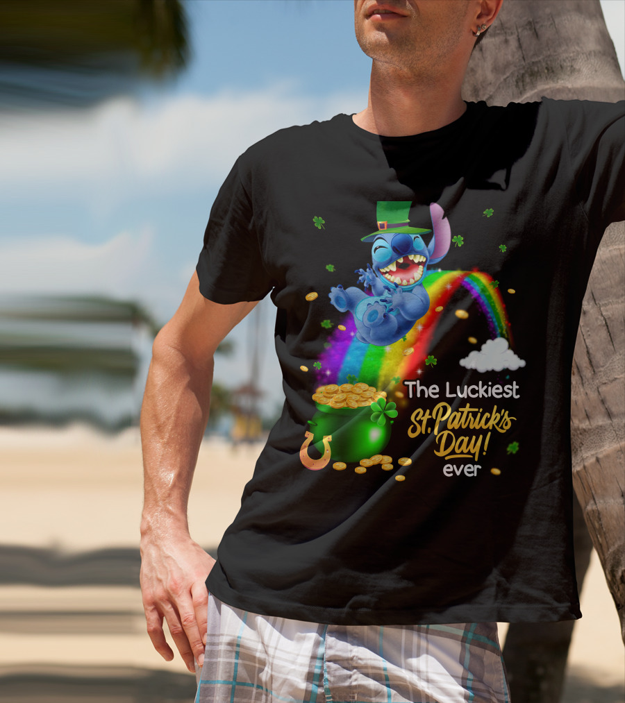 The Luckiest St. Patrick's Day Ever Stitch Rainbow Pot Of Gold T-Shirt