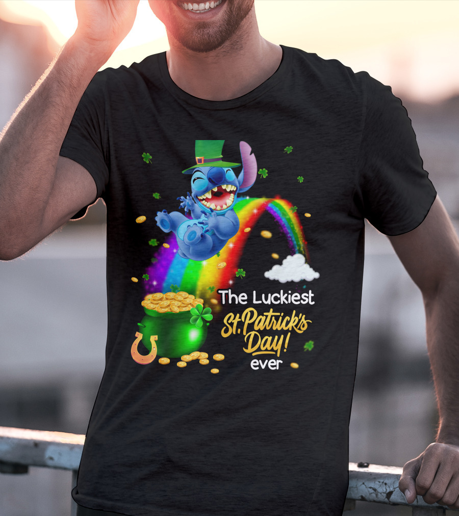 The Luckiest St. Patrick's Day Ever Stitch Rainbow Pot Of Gold T-Shirt