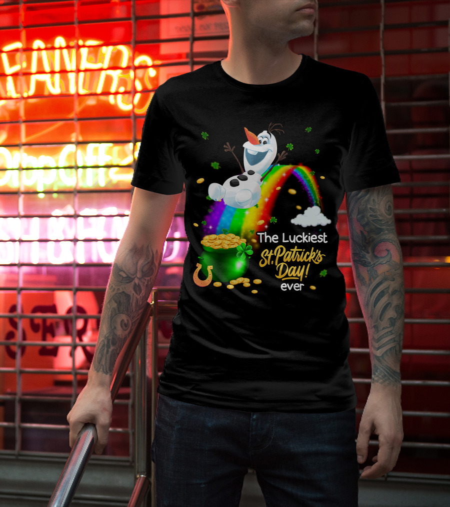 The Luckiest St. Patrick's Day Ever Olaf Rainbow Pot Of Gold T-Shirt