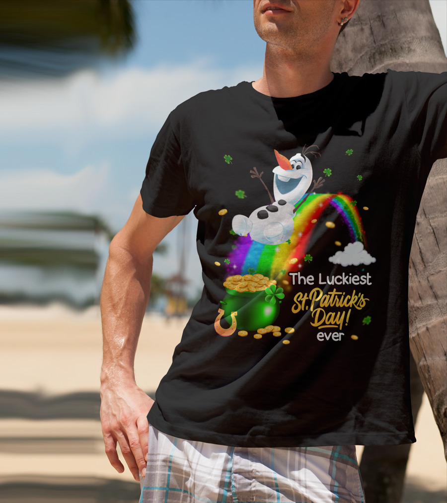 The Luckiest St. Patrick's Day Ever Olaf Rainbow Pot Of Gold T-Shirt