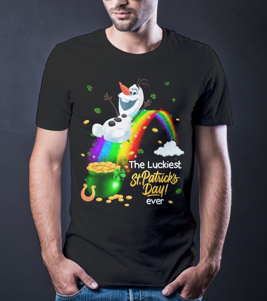 The Luckiest St. Patrick's Day Ever Olaf Rainbow Pot Of Gold T-Shirt