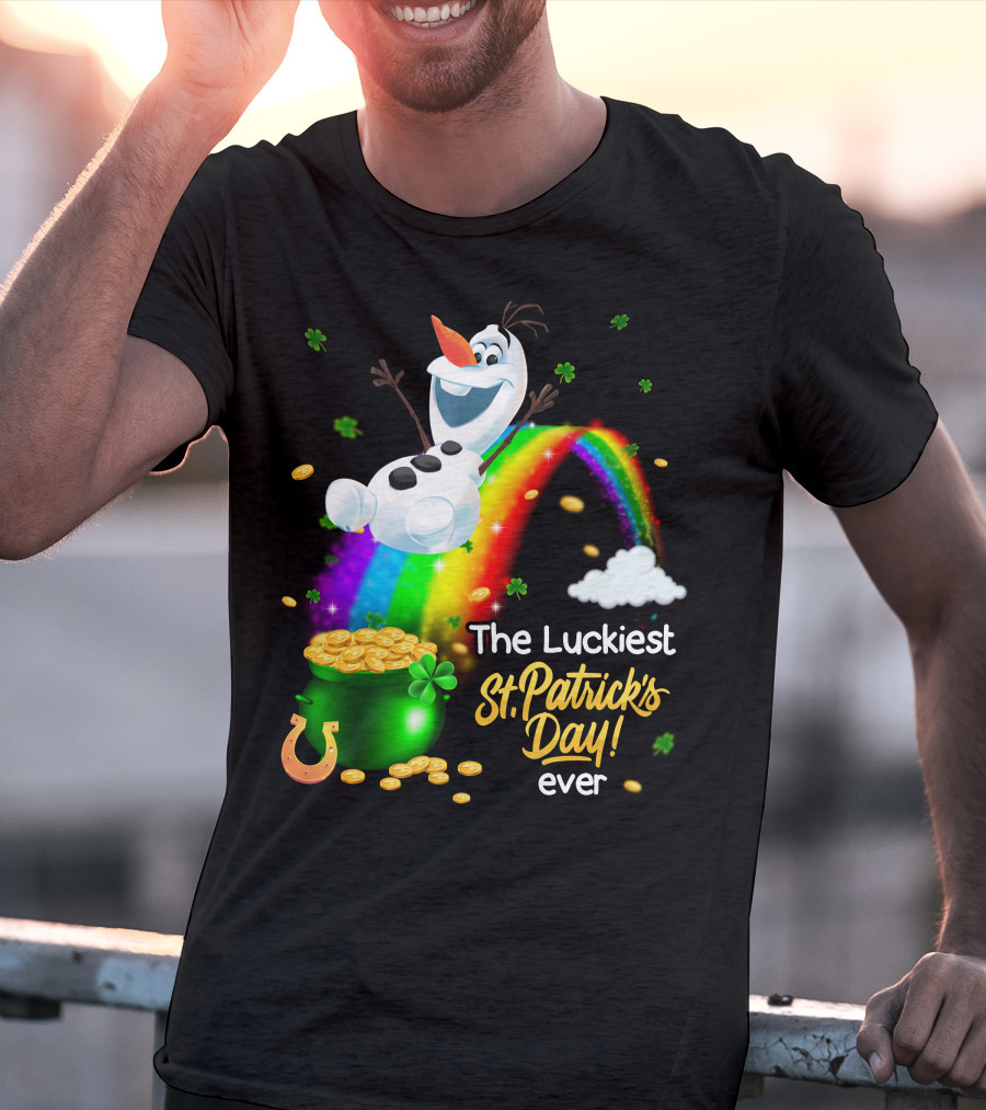 The Luckiest St. Patrick's Day Ever Olaf Rainbow Pot Of Gold T-Shirt