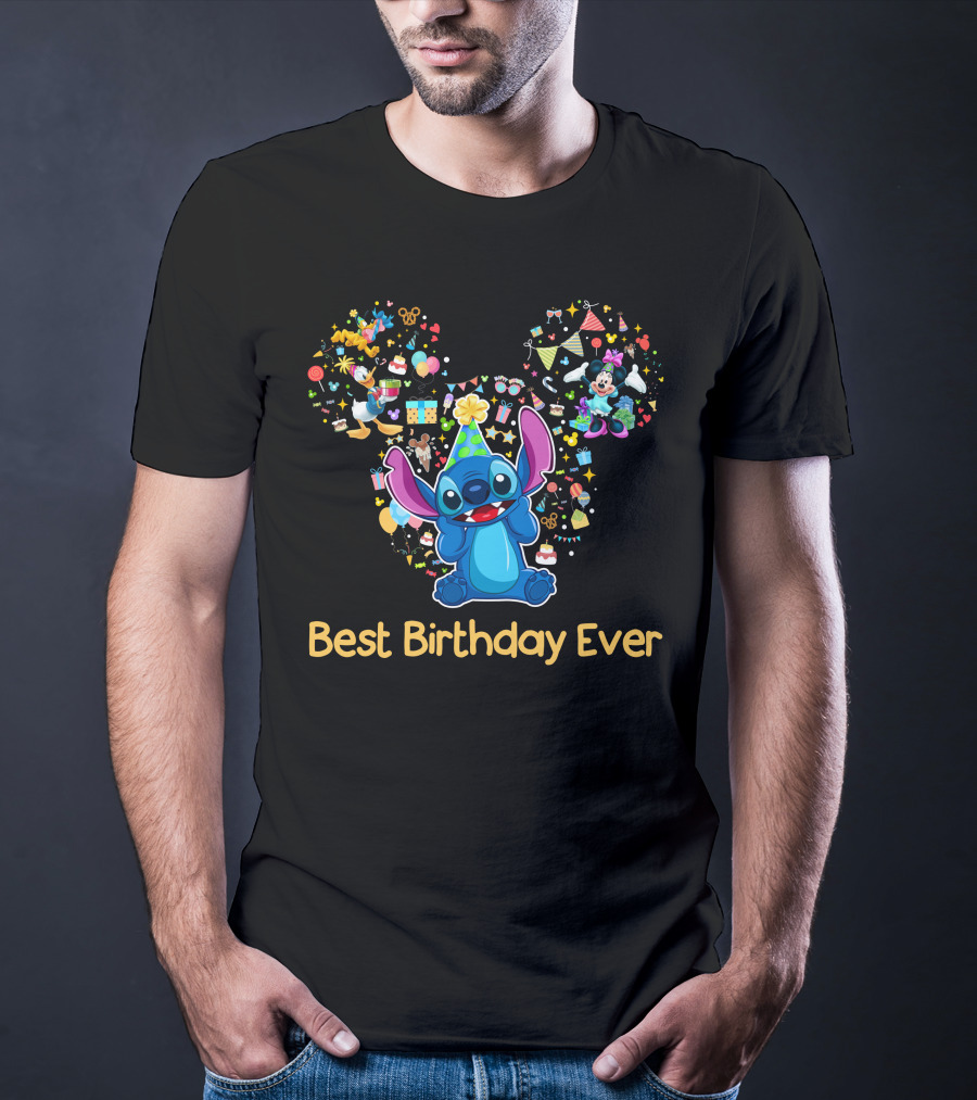 Stitch Best Birthday Ever Disney Celebration With Mickey Minnie Party Hat T-Shirt