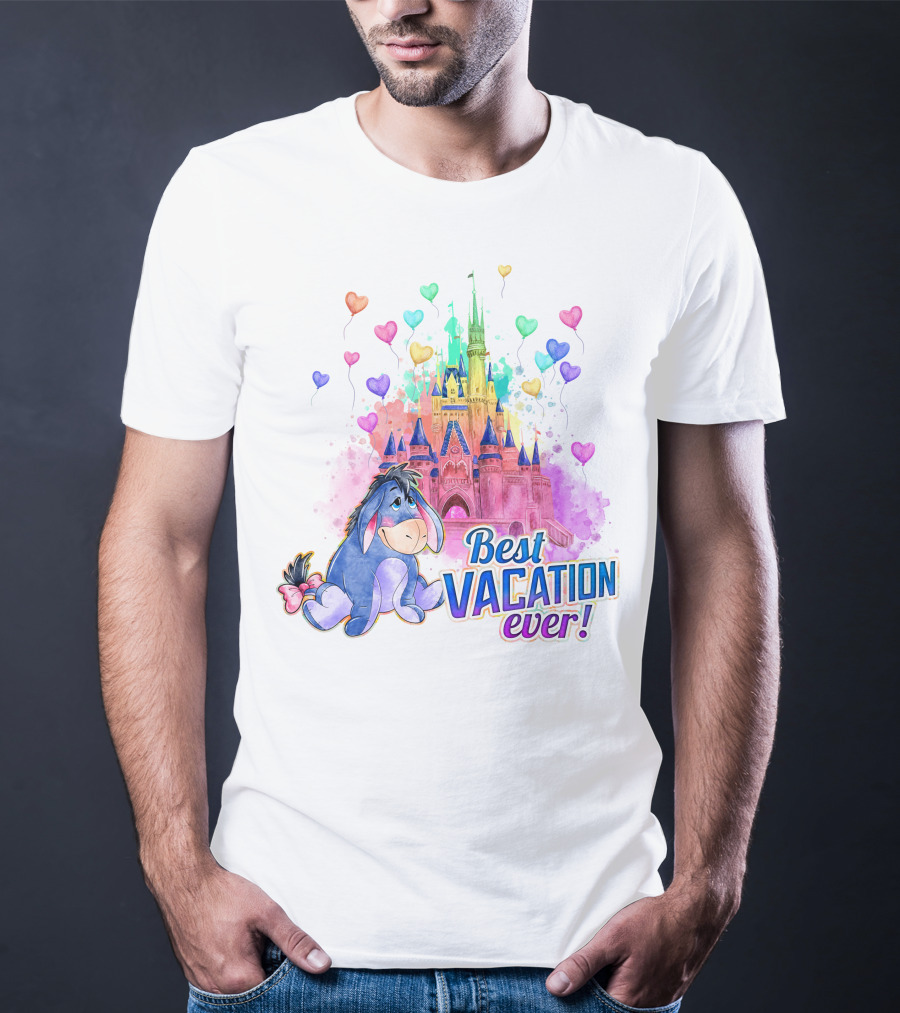 Eeyore Best Vacation Ever Colorful Castle Hearts T-Shirt