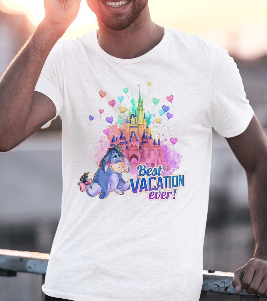 Eeyore Best Vacation Ever Colorful Castle Hearts T-Shirt