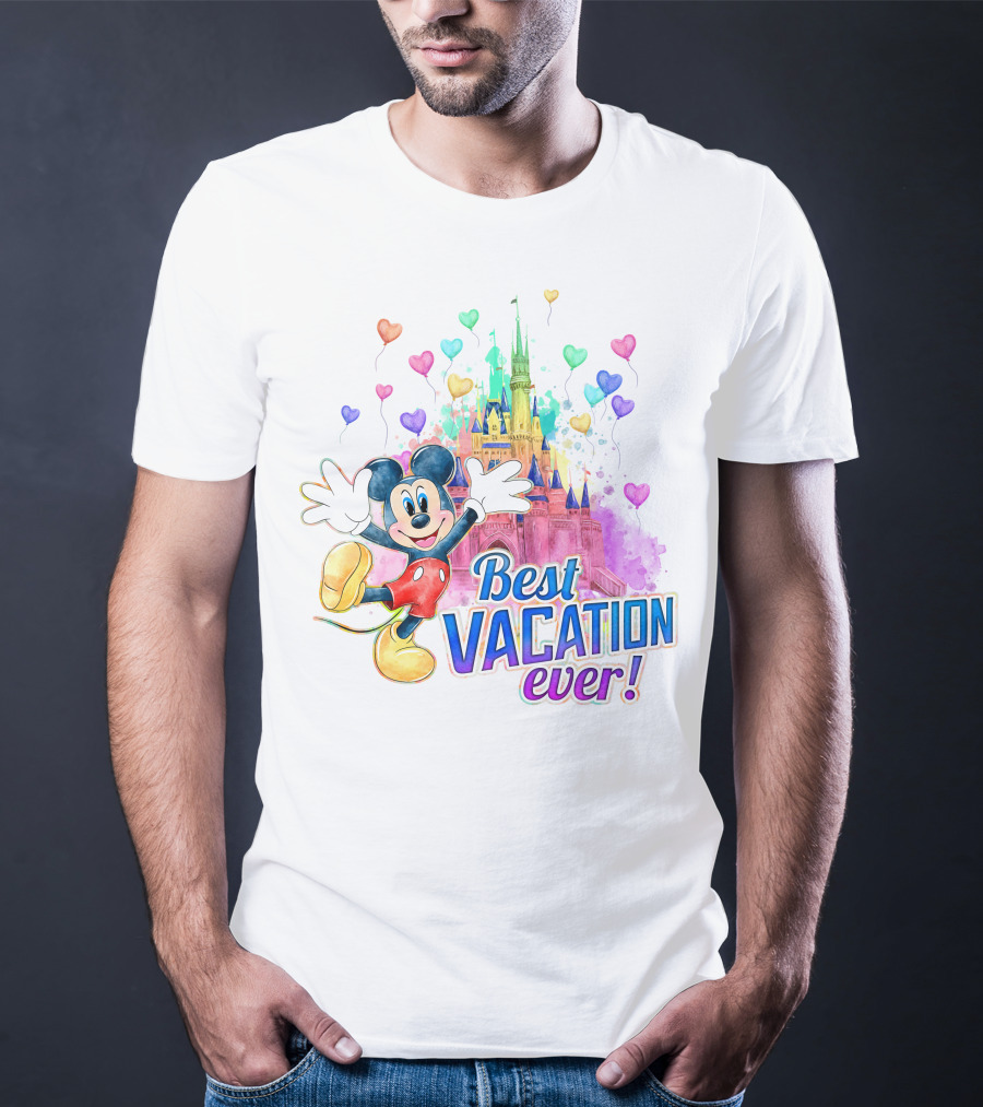 Mickey Best Vacation Ever Colorful Castle Balloons T-Shirt