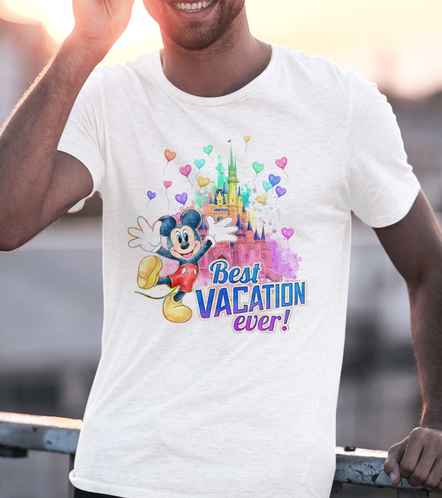 Mickey Best Vacation Ever Colorful Castle Balloons T-Shirt