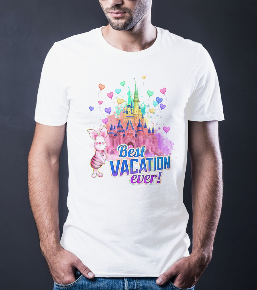 Piglet Best Vacation Ever Colorful Castle And Hearts T-Shirt