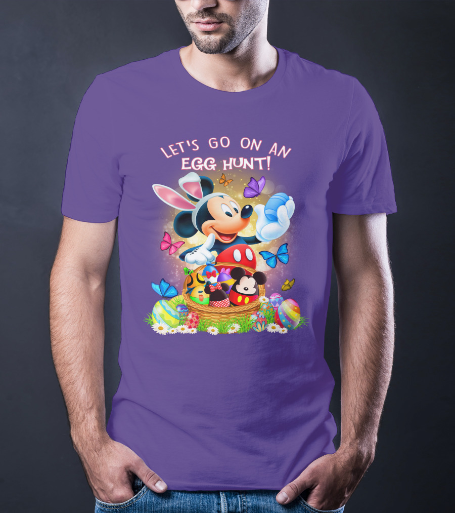 Let's Go On An Egg Hunt Mickey Mouse Easter Basket Butterflies T-Shirt