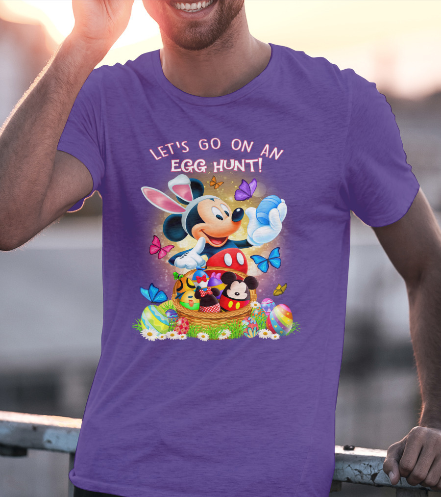 Let's Go On An Egg Hunt Mickey Mouse Easter Basket Butterflies T-Shirt