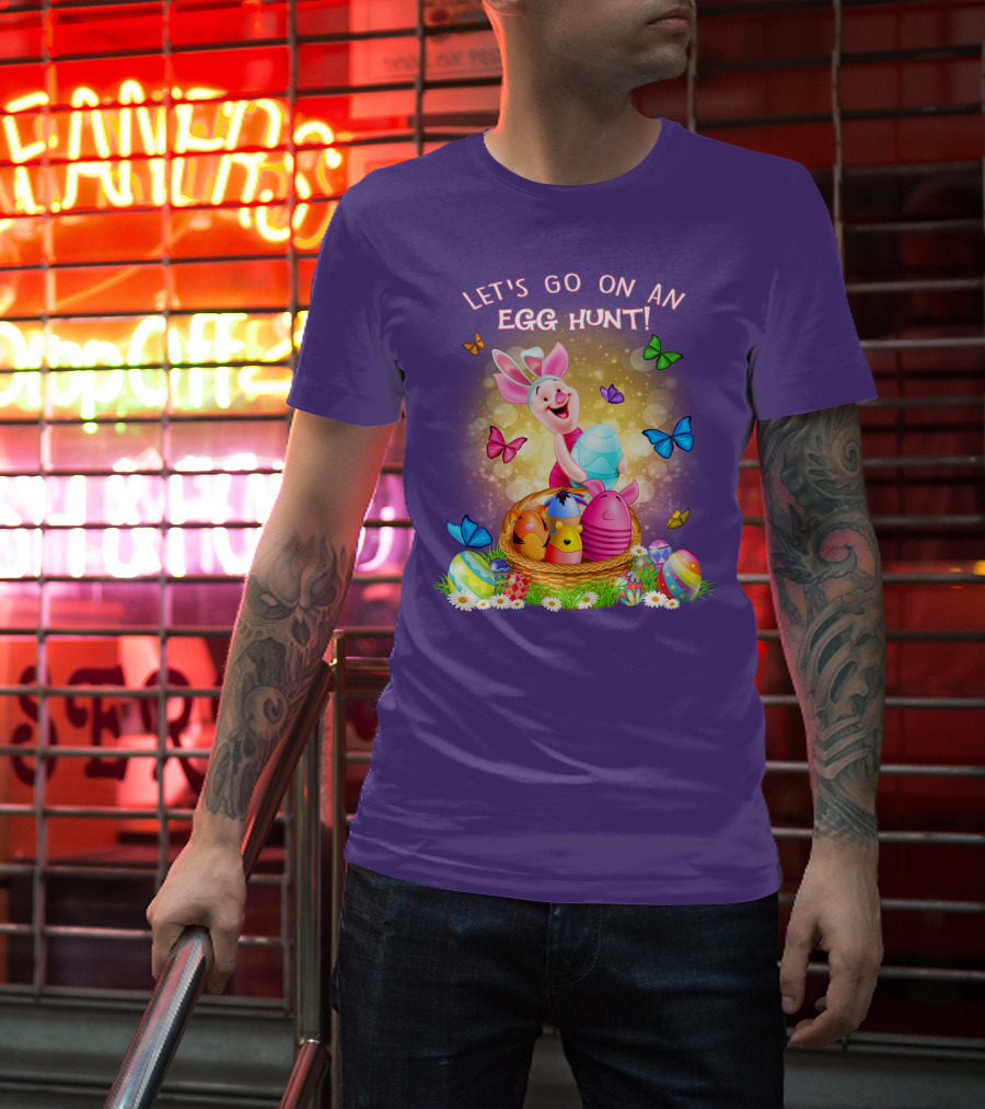 Let's Go On An Egg Hunt Piglet Basket Butterflies Easter T-Shirt