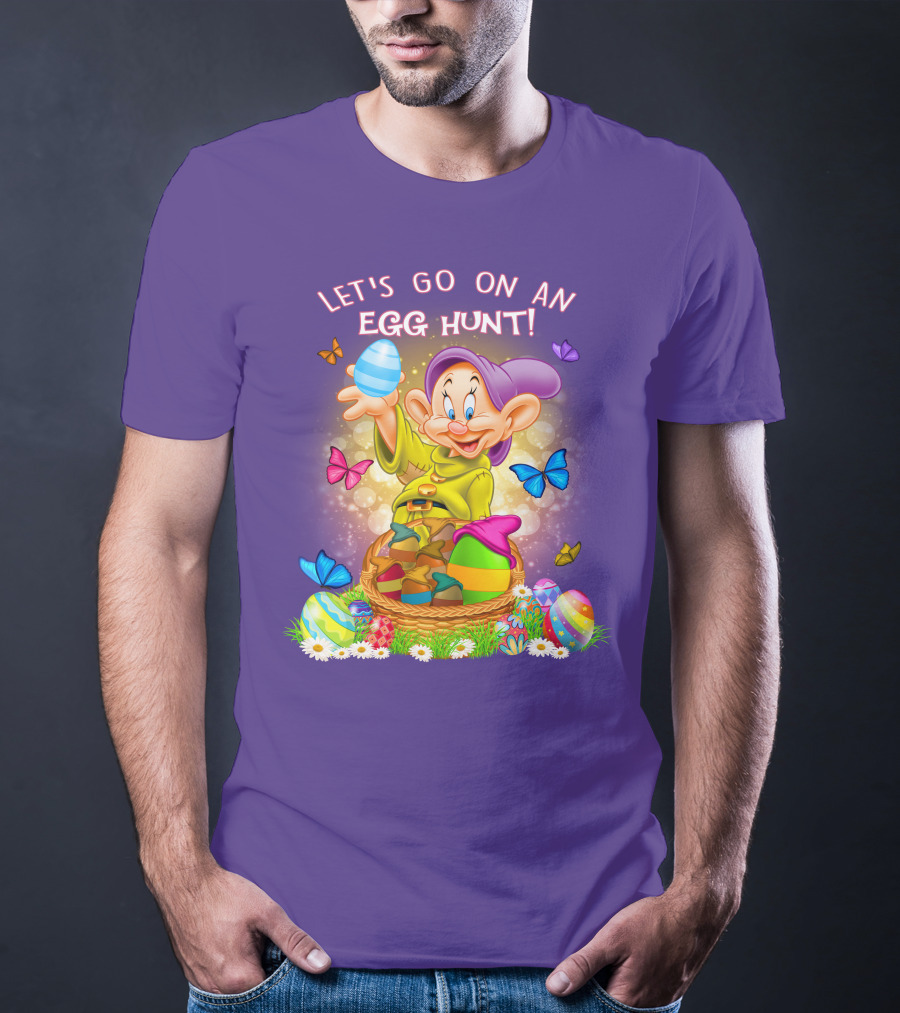 Let's Go On An Egg Hunt! Dopey And Colorful Butterflies In Easter Basket Scene T-Shirt