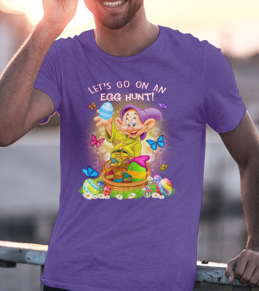 Let's Go On An Egg Hunt! Dopey And Colorful Butterflies In Easter Basket Scene T-Shirt