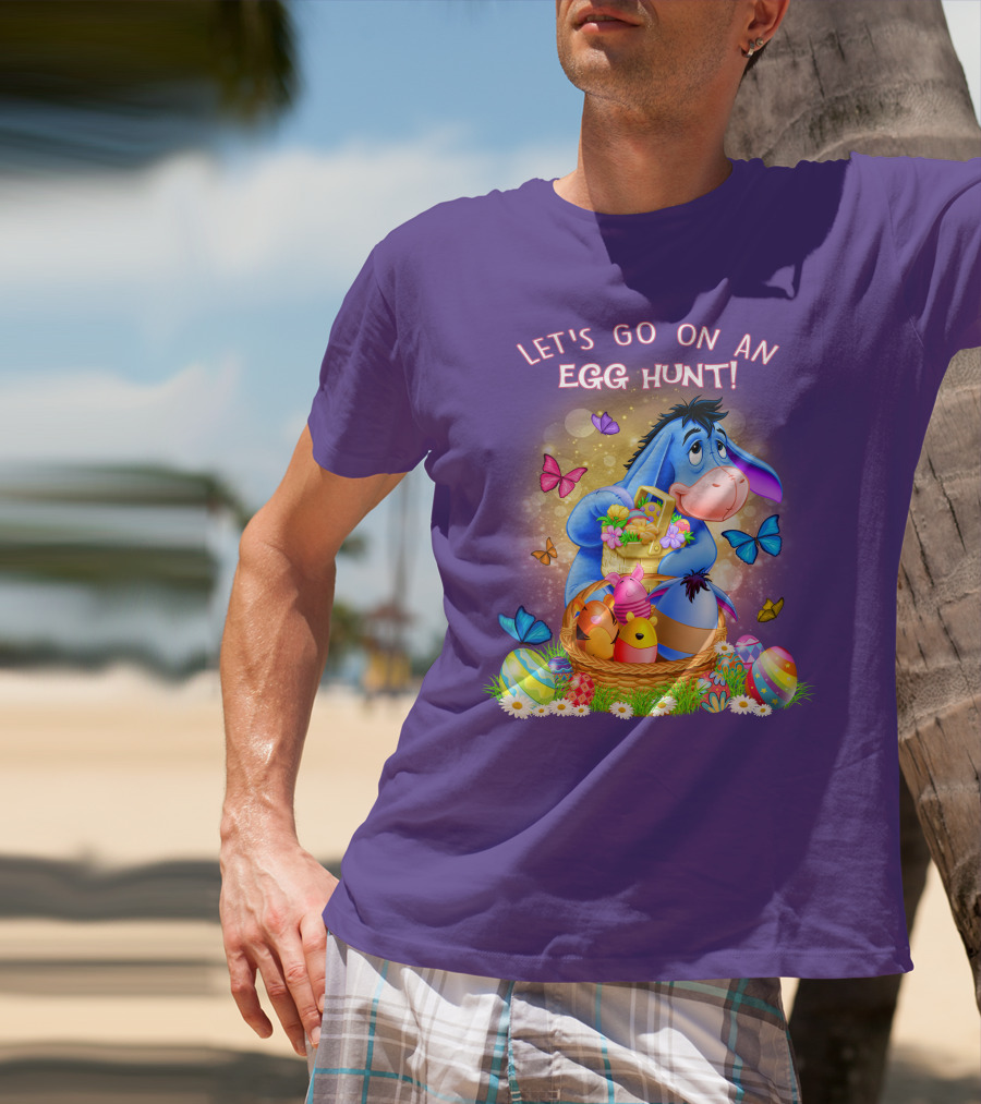 Eeyore Let's Go On An Egg Hunt With Easter Eggs And Butterflies T-Shirt