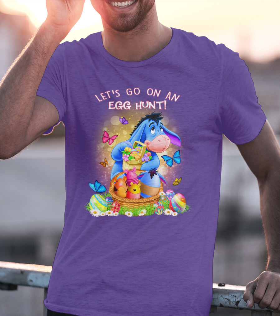 Eeyore Let's Go On An Egg Hunt With Easter Eggs And Butterflies T-Shirt