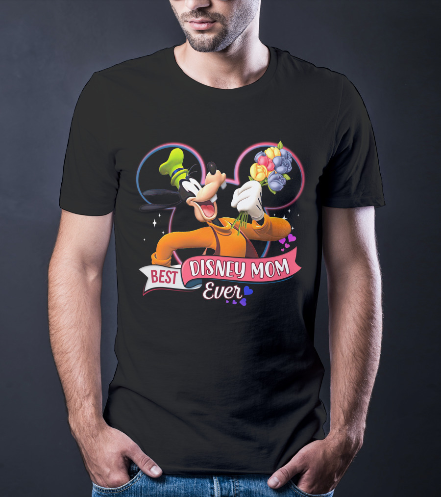Best Disney Mom Ever Goofy Holding Flowers Pixar Balloons Hearts T-Shirt