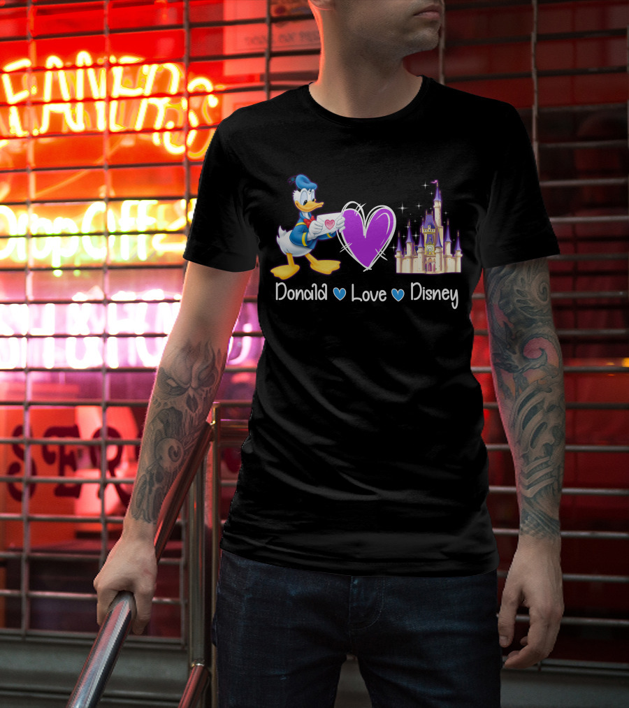 Donald Love Disney Purple Heart Iconic Castle T-Shirt