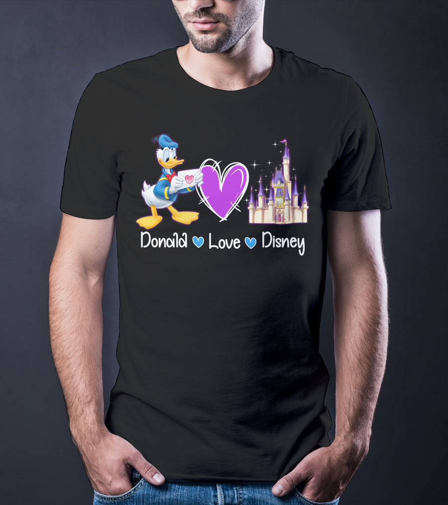 Donald Love Disney Purple Heart Iconic Castle T-Shirt