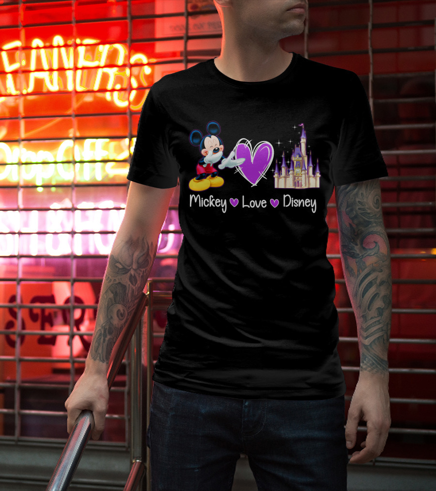 Mickey Love Disney Heart Purple Castle T-Shirt