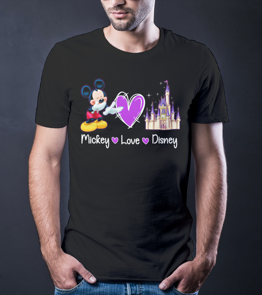 Mickey Love Disney Heart Purple Castle T-Shirt