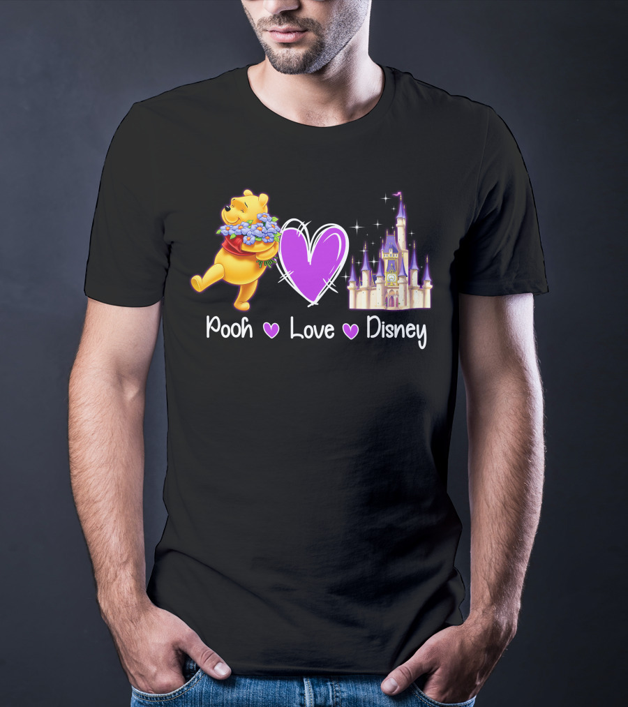 Pooh Love Disney With Purple Heart And Castle T-Shirt
