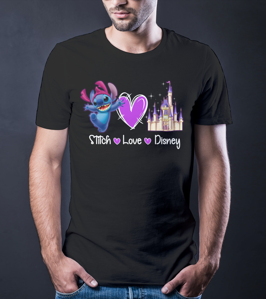 Stitch Love Disney Castle Heart T-Shirt