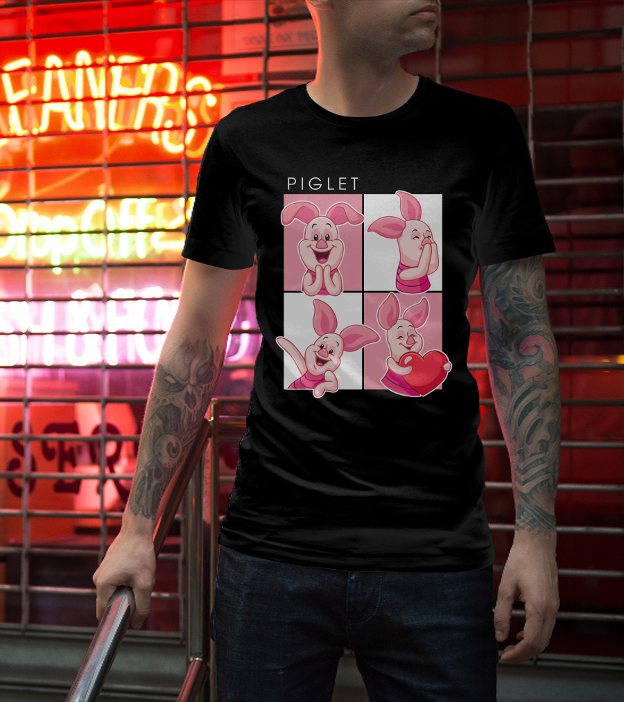 Piglet Cute Expressions With Heart T-Shirt