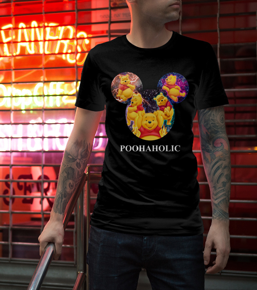 Poohaholic Winnie Mickey Mouse Ears Galaxy Flames Lightning T-Shirt